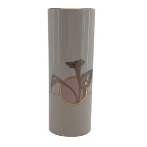 Vintage Calla Lily Otagiri Oval Bud Vase 24 Gold Trim on White and Pink Art Deco